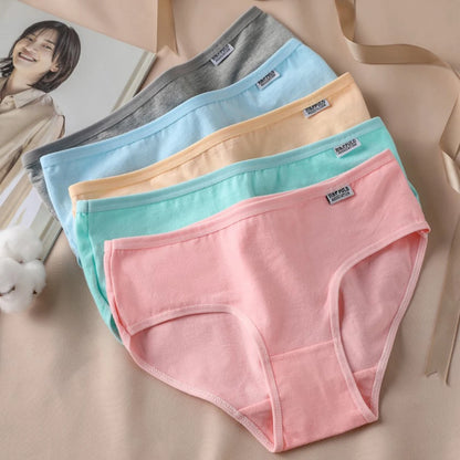 3Pcs/Set Candy Color Underwear Womens Comfortable High-quality Cotton Panties Mid-waist Breathable Underpanties Plus Size Briefs
