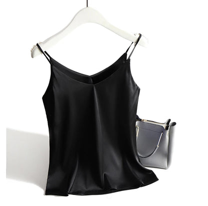 AOSSVIAO 2025 Spaghetti Strap Top Women Halter V Neck Basic White Cami Sleeveless Satin Silk Tank Tops Women'S Summer Camisole