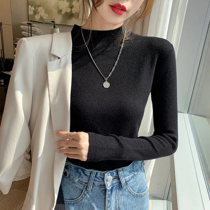 AOSSVIAO Turtleneck Sweater Women Fashion 2024 New Stretch Tops Women Knitted Pullovers Long Sleeve Bottoming Knitted Sweater