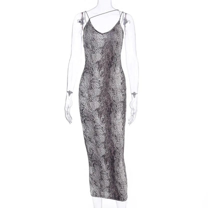 leopard print sleeveless V-neck sexy midi dress spring women fashion streetwear Christmas party outfits