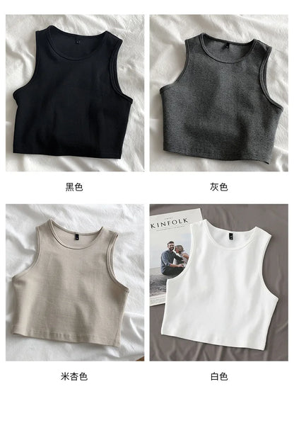 Summer new ladies retro crop top high waist slimming stretch slim short sleeveless bottoming top
