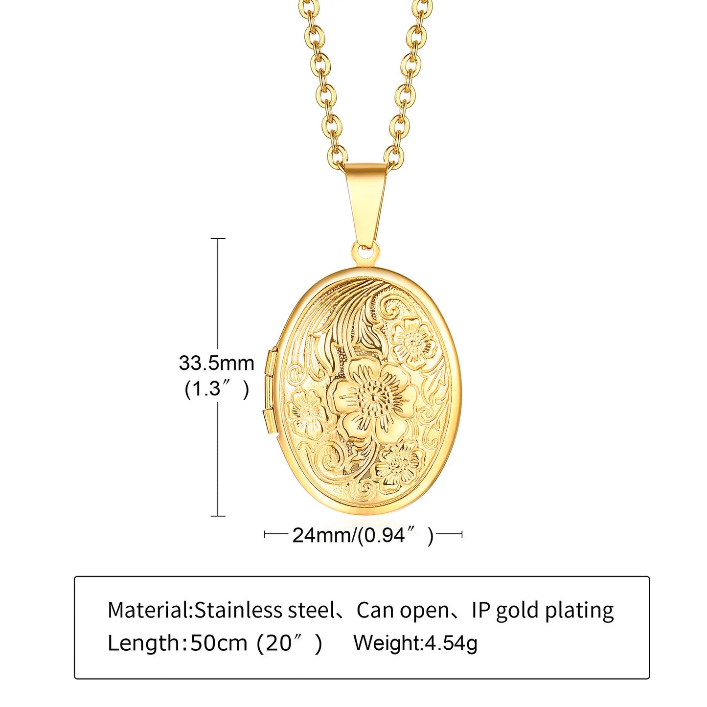 Delicate Floral Oval Heart Locket Pendant Necklaces for Women,Stainless Steel Photo Frame Promise Love Keepsake Gift