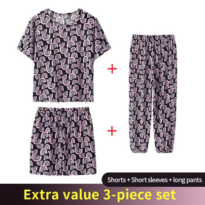 3 Piece Children's Summer Short-sleeved Pants And Shorts Three-piece Boy And Girl Comfortable Thin Air-conditioned Pajamas Set