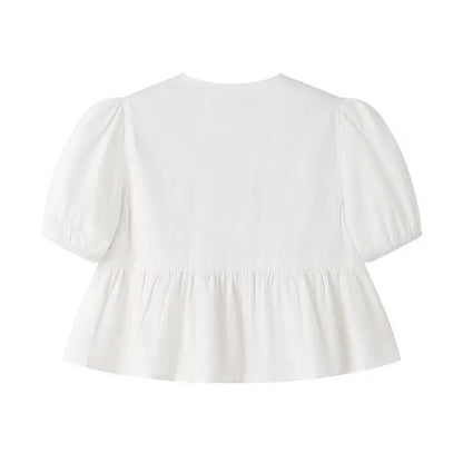 TRAF Leopard Print Crop Top Women Puff Sleeve Ruffle Blouses Woman 2024 Summer Shirts and Blouses for Women Ruched Ladies Tops