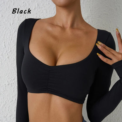 DIAS FIT JOY Nylon Gym Top Yoga long sleeved T-shirt tight pleated sports top women's waist tight yoga top