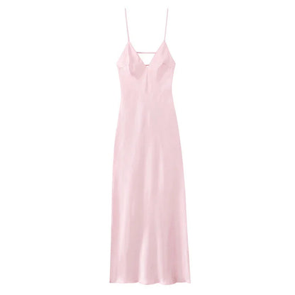Yellow Elegant Stain Women's Sling Dress Sexy Backless Sleeveless V Neck High Waist Evening Gown Summer Chic Lady Partywear 2025