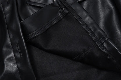 Xeemilo Autumn Faux Leather Short Jacket Y2K Turn-down Collar Fashion Botton Decoration PU Coat 2022 Grunge Street Casual Coats