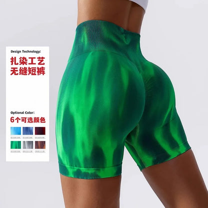 Tie Dye Aurora Shorts Female Seamless Slim Leggings Gym Running Cycling Stretchy Leggings High Waist Hip Liftting Yoga Shorts
