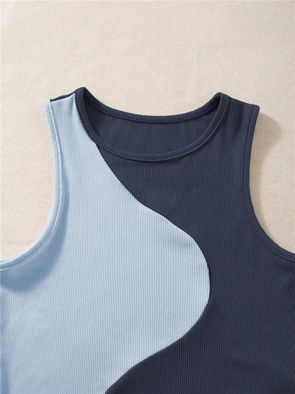 High Street Style Patchwork Rib Knit Sleeveless Crop Top Women Summer Y2K Clothes Korean Fashion Tank Top Tee Streetwear 2023