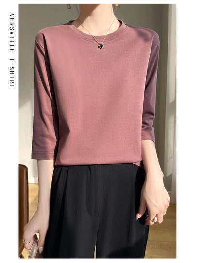 Spring And Summer New White Mercerized Cotton Short Sleeve T-Shirt Feminine Joker Cotton Cropped Sleeve Bottoming Shirt