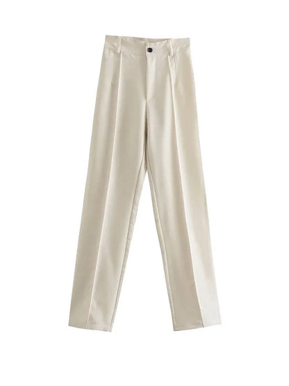 TRZA Women Chic Fashion Office Wear Straight Pants Vintage High Waist Zipper Fly Female Trousers Mujer