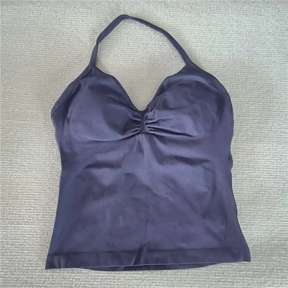 HBC Sexy V Neck Gym Tank Top Longline Strappy Vest Women Seamless Sports Running Tank Top Slim Fit Yoga Padded Workout