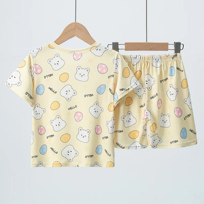 2-piece Summer Children's Comfortable And Versatile Cute Short sleeved Shorts Set For Boys And Girls Casual Home And Outdoor Set