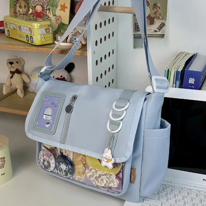 Y2K Japanese Harajuku School Bags for Teenage Girls New 2024 Transparent Itabag Crossbody Bag DIY Badges Display Plate Ita Bag
