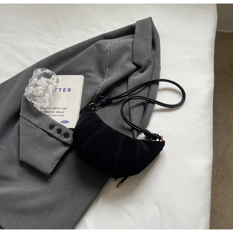 Velvet Material Zipper 2025 High Quality Shoulder Bag Solid Color Simple Fashionable Crossbody Bag Soft Western Style Handbag
