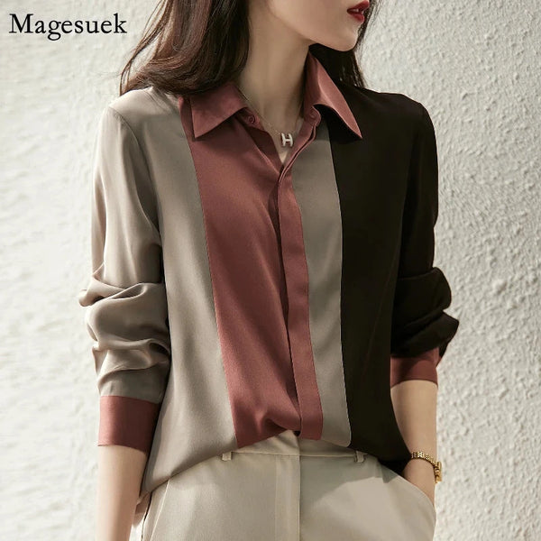 Women Satin Button Blouse