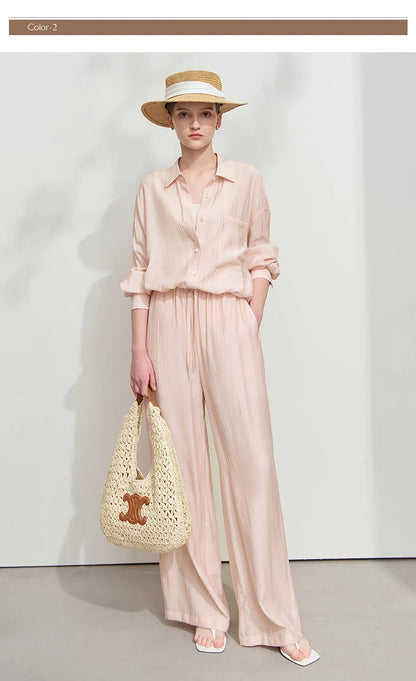 AMII Minimalism Shirt Pants For Women 2025 Spring New Casual Basic Shirt Sold Separate Straight Long Wide Leg Pants 12511048