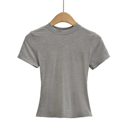 2025 New High Quality Casual T shirt Sexy Slim Short Sleeves Fashion Trend Solid Women Clothing y2k Tops