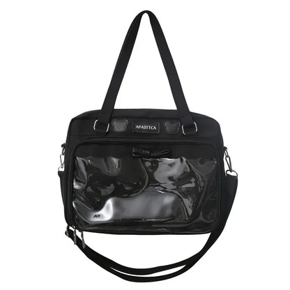 Japanese Cute Transparent Canvas Itabag Fashion Girls One Shoulder Bag Student Personality Crossbody Bag with Badge Doll Ita Bag