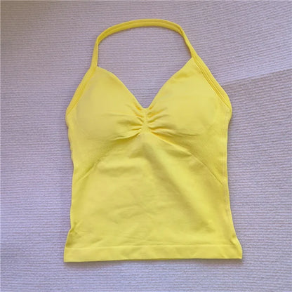 HBC Sexy V Neck Gym Tank Top Longline Strappy Vest Women Seamless Sports Running Tank Top Slim Fit Yoga Padded Workout