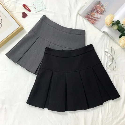 Vintage Gray Pleated Skirt Women Kawaii High Waist Mini Skirts Korean Fashion School Uniform Harajuku Streetwear Spring