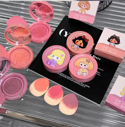 Cushion Blush Blendable Shade with Powder Puff Whitening without Sticking Long Lasting Gege Bear Makeup Blusher