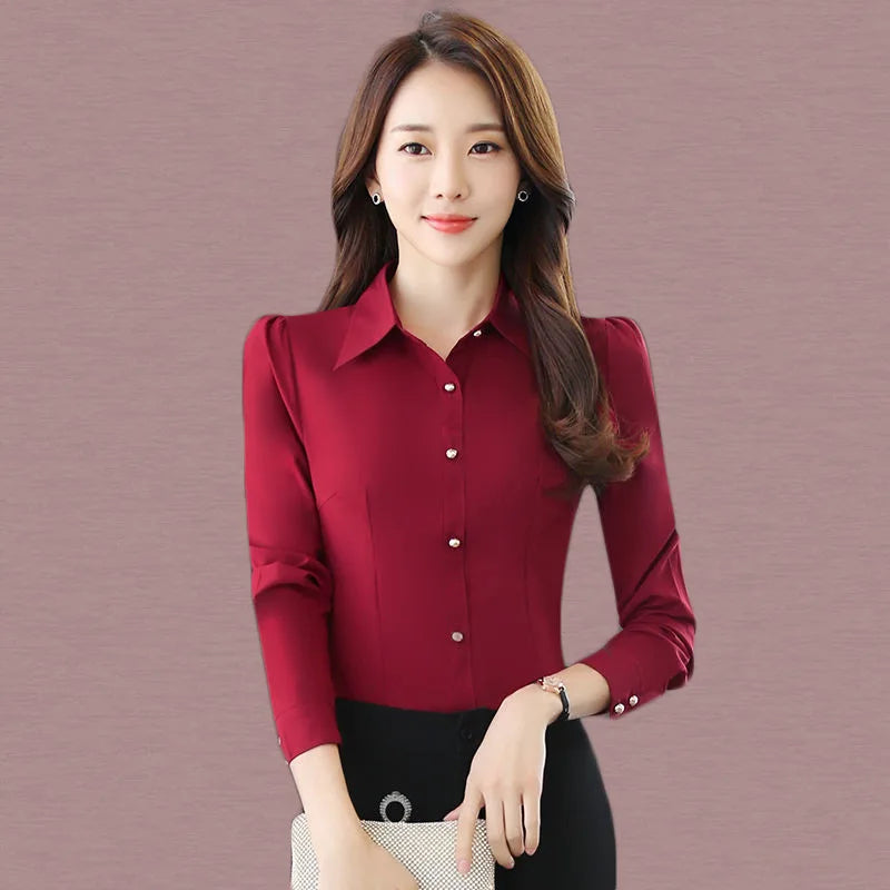 White Shirt Women Chiffon Dress Shirt Long Sleeve Blouses Slim Women Tops OL Korean Fashion Women Shirts Autumn Working Clothes