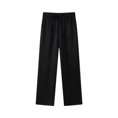 TRZA-Women's Double-Breasted Loose Blazer Coat and High Elastic Waist Wide Leg Pants, Female Two Piece Sets, Fashion