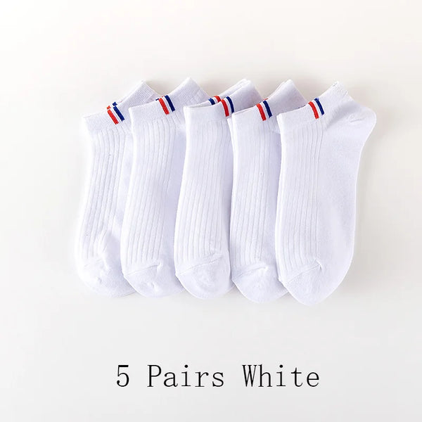 5 Pairs Of Thin Summer Blending Boat Socks Plain Color Mens Casual Socks Breathable Sweat Absorbing Calibration Socks