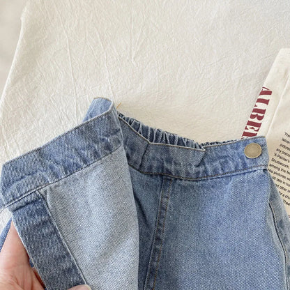 Korean Fashion New Summer Kids Girl Skirt Shorts Solid Elastic Waist Button Soft Denim Culotte Children Versatile Clothing