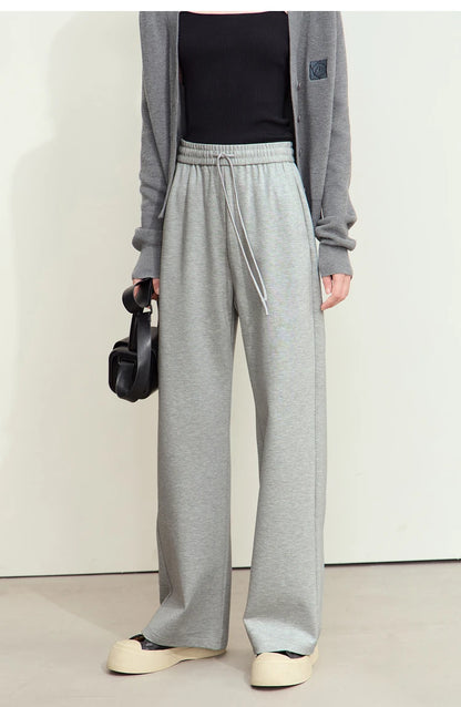 AMII Minimalism Casual Pants for Women 2025 Spring Wide Leg New Loose Vertical Elastic Waist Drawstring Sporty Trousers 12343338