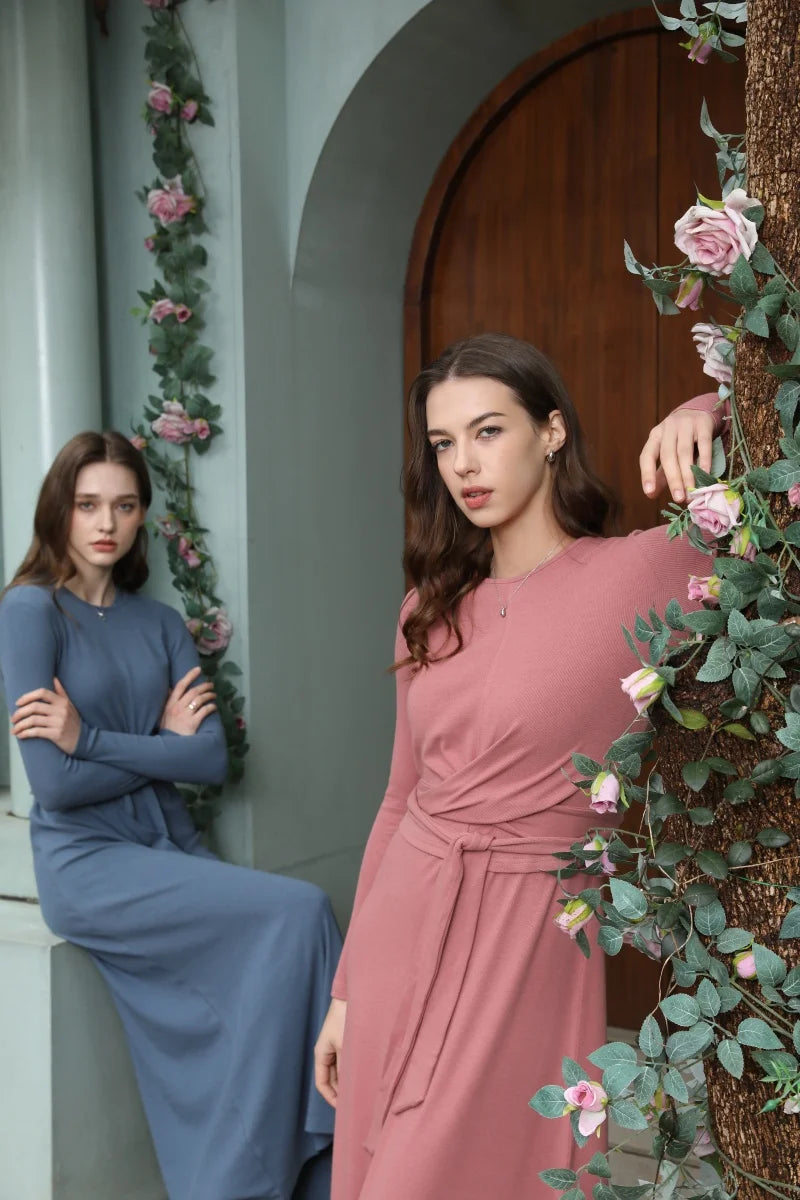 AS 2025 summer ribbing closed-fit wrap tops + Aline dress high Stretch matching sets