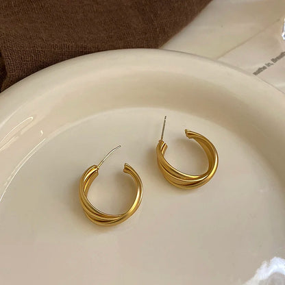 Trendy Gold Plated Geometric Gear Shape Circle Hoop Earrings for Women Girl Fashion Zircon Jewelry Buckle Type