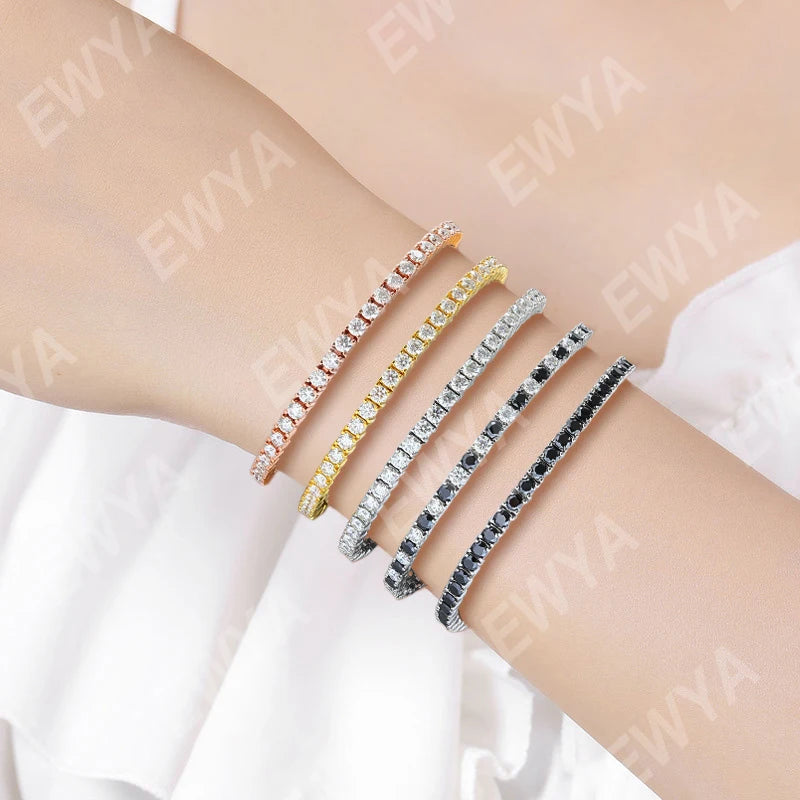 EWYA 925 Sterling Silver Moissanite Bracelet 0.1ct 3mm D VVS1 Diamond with GRA for Women Sparkling Wedding Party Fine Jewelry