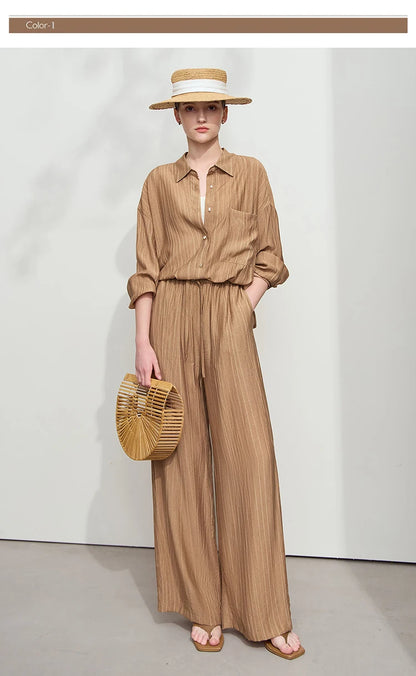 AMII Minimalism Shirt Pants For Women 2025 Spring New Casual Basic Shirt Sold Separate Straight Long Wide Leg Pants 12511048