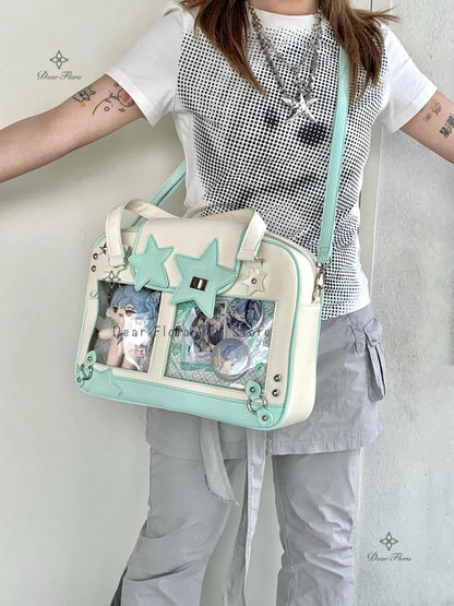 Y2K Trendy Star Ita Bag Lolita Girl Transparent Pocket Fashion Crossbody Bag Women's DIY Display Shoulder Bag Cute Purse Handbag