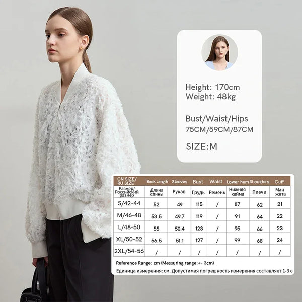 AMII Minimalist Zipper Jacket Women 2025 Spring New V Neck Stereoscopic Hollow Flowers Drop Sleeve Loose Casual Tops 12541004