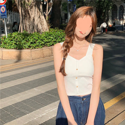 Women's Y2K Cropped Tops with Bra Pads Summer Corset Korean Suspenders Vest Sexy Camisole Slim New