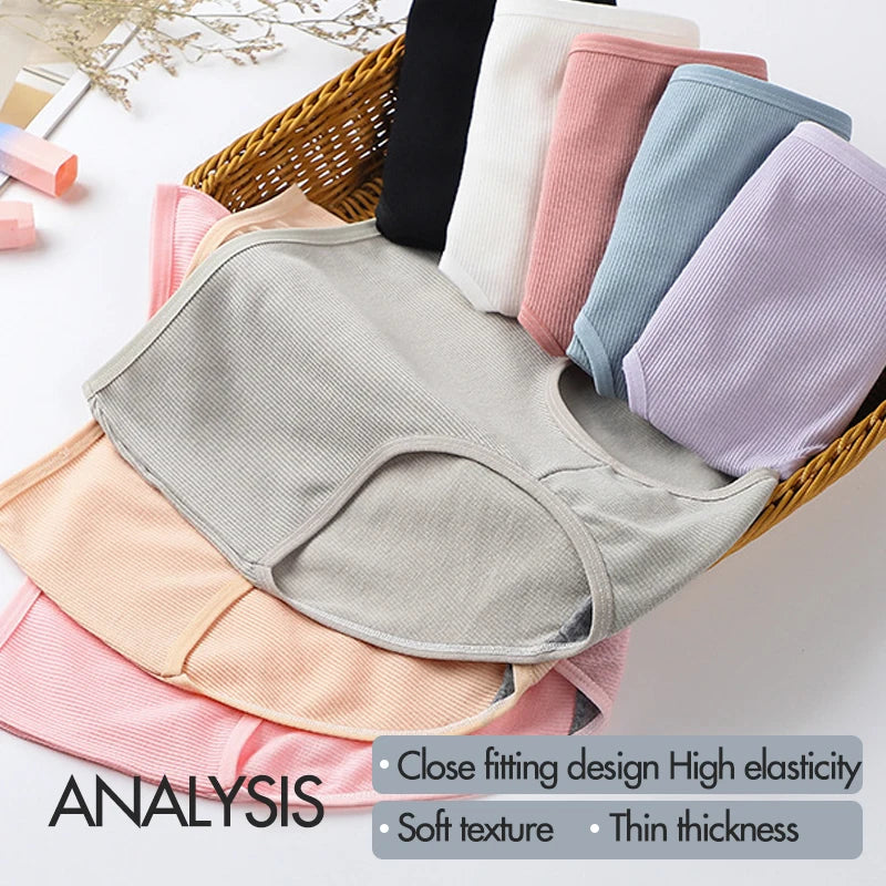 8pcs Women Panties Girl Plus Size Underwear High Waist Briefs Breathable Solid Color Soft Female Lingerie