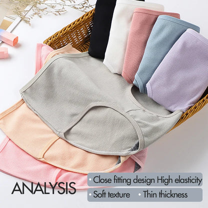 8pcs Women Panties Girl Plus Size Underwear High Waist Briefs Breathable Solid Color Soft Female Lingerie