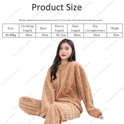 Autumn Women Solid Warm 1/2 Piece Sets Thicken Velvet Ribbed Fleece Set Pullover And Pants Women Casual Pajama Sets 2025