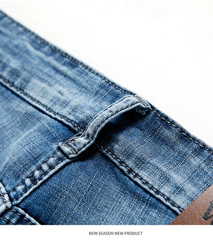 Summer Classic Shorts Jeans Men Denim Pants Straight Stretch Casual Cool  Thin Knee Length Blue Fashion Brand Daily Trousers