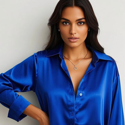 Korean Office Lady Trend Casual Shirt Elegant Blouses For Women Satin Multicolor Basic Slim Shirt Solid All-Match Top French New