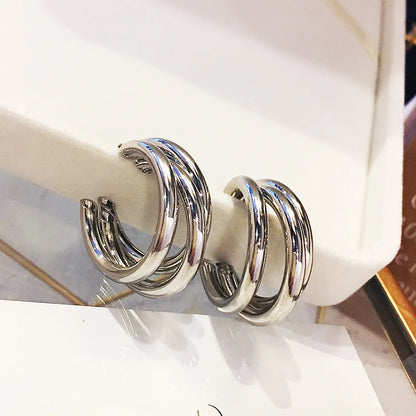 Trendy Gold Plated Geometric Gear Shape Circle Hoop Earrings for Women Girl Fashion Zircon Jewelry Buckle Type