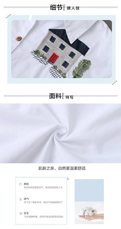 Women Cotton Embroidery Loose Long White Shirts 2025 Spring Autumn New Casual Office Lady Blouse Female Top Loose shirt