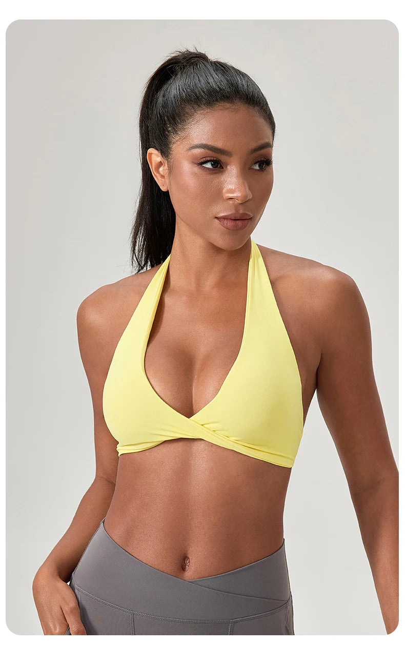 Sports Yoga Bra for Women Halter Neck with Stylish Back Design Sexy Gym Bra for Running Fitness Sports Bras