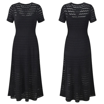 CHUJIE Women's 2025 Summer Lace Trim Dress Set - Round Neck Short Sleeve Midi Dress + Slip Dress 2 Piece Set (Rayon Nylon Blend)