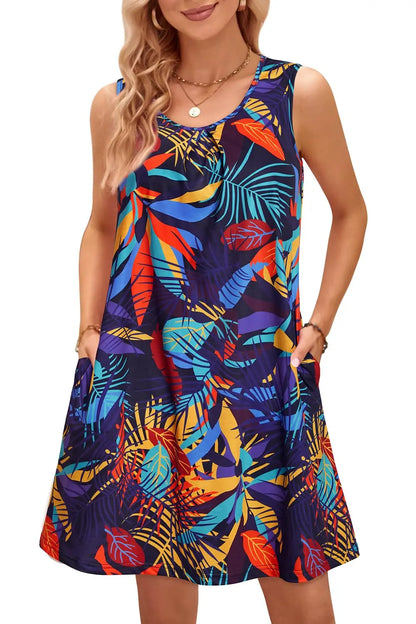 Bohemian Print New Casual Sleeveless Long Women's Round Neck Dress Retro Dress Sweetheart Rustic Country Sleeveless Dress