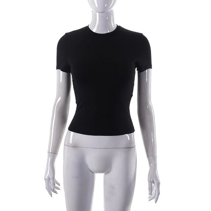 2025 Spring New Short Sleeve T-Shirt Women Solid Simple Casual Soft All-Match Hot Basic Crop Tops Tees Summer Fashion