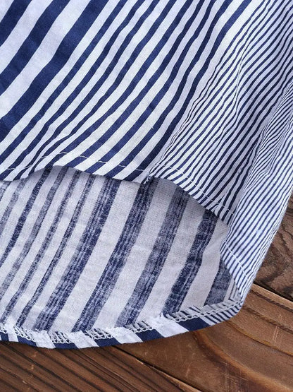 Women's Spring Fall Cotton Linen Long Sleeves Roll Up Striped Casual V Neck Button Down Shirts Blouses Collar Tunic Tops